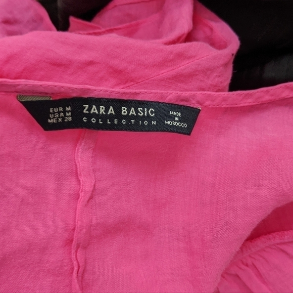 ZARA barbie pink ruffle cotton top shirt size Medium B1 - Picture 2 of 10